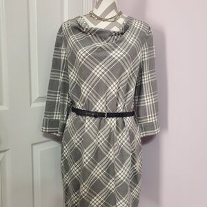 Banana Republic Gray Plaid Cowl Neck Long Sleeve Dress